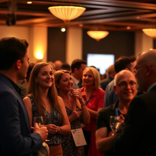 Fotografía de un evento corporativo, mostrando a los asistentes interactuando y disfrutando del ambiente.