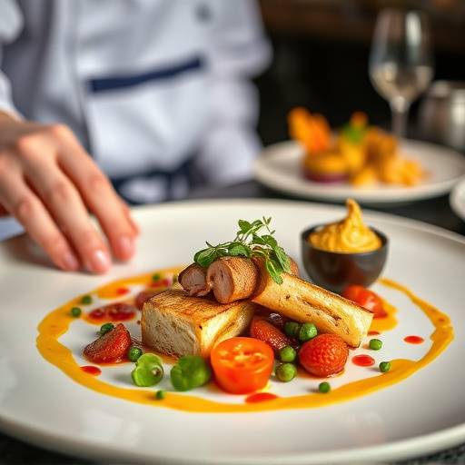 Fotografía de un plato de comida gourmet con una presentación impecable, mostrando la calidad de los ingredientes y la habilidad del chef.