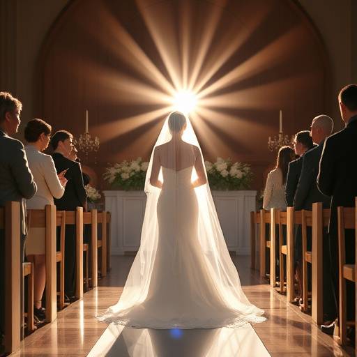 Fotografía de una novia radiante caminando hacia el altar, capturando la emoción del momento.