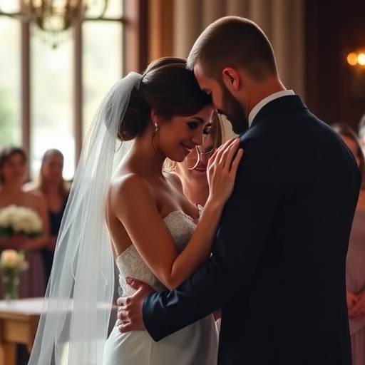 Fotografía de una pareja en su boda, capturando un momento romántico durante la ceremonia.
